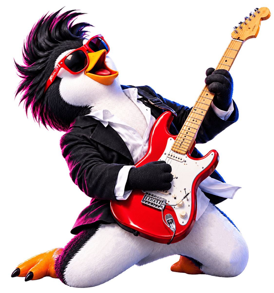 Rocksterpinguïn met rode gitaar